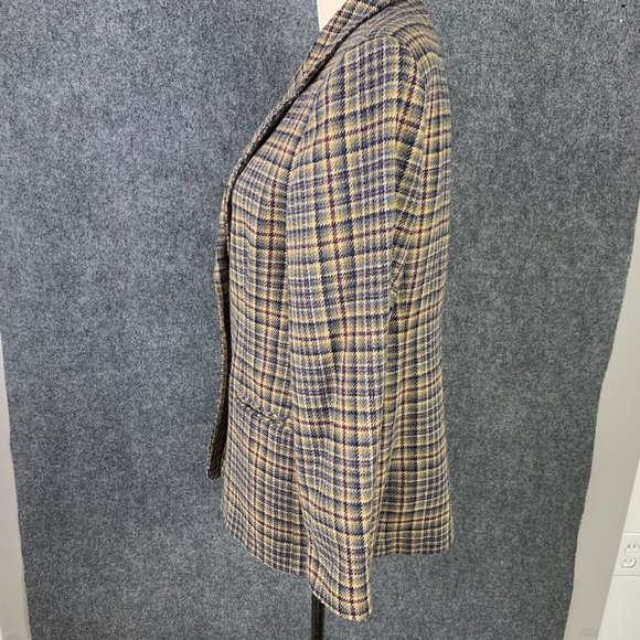 Worthington Blazer Jacket Women 12p Wool Blend 2 Button Brown Plaid Lined - Picture 5 of 10